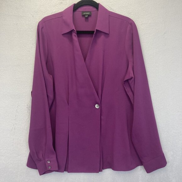 J Jill Pleated Lightweight Blazer‎ Blouse Large Tall Purple Wearever Button Top - Picture 10 of 12